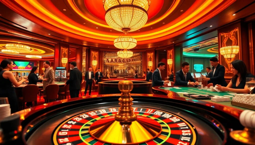 Experience the thrilling atmosphere of a casino featuring XX88 roulette, with players immersed in high-stakes gaming.